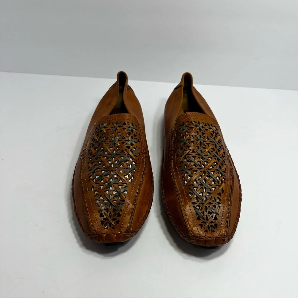 PIKOLINOS Jerez Brown Leather Slip On Woven Preppy Moccasins Loafers SZ 40